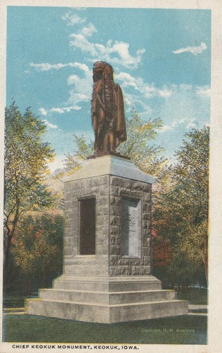 Vintage Used Postcard: j: 1922 Chief Keokuk Monument, Keokuk, Iowa