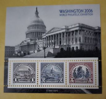 One Sheetlet of 3 Mint Washington World Phil Exh US Postage Stamps (Face Value $8.00)