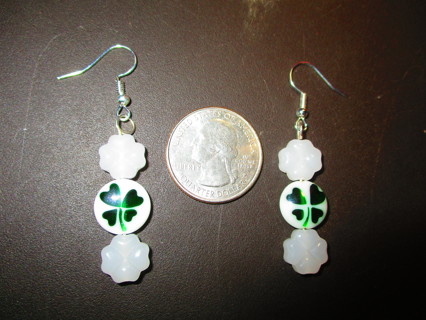 Trio of White Glass Shamrocks & Shamrock Lentil Earrings