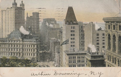 Vintage Used Postcard: (z) 1906 Down Broadway from Dun Building, NYC, NY