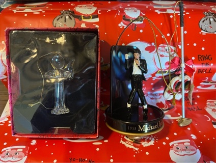 3 different Christmas Ornaments- Michael Jackson, golf, glass, angel