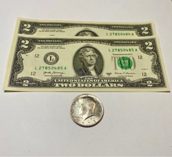 Collectible Two Dollar Bills & 1973 50c Coin!