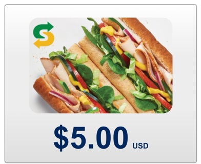 Subway $5 egift card