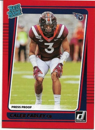 2021 DONRUSS CALEB FARLEY RED PRESS PROOF ROOKIE CARD