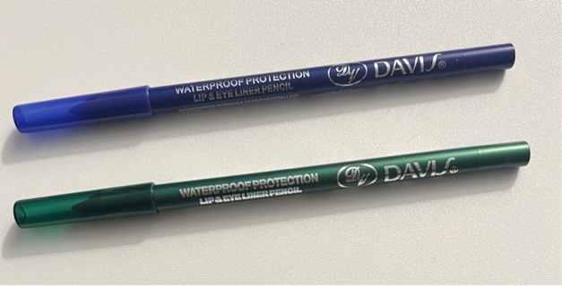 New: Two "DAVIS”, 5” Eye and/or Lip Liner Pencils. Smooth, Waterproof. One Blue and One Green