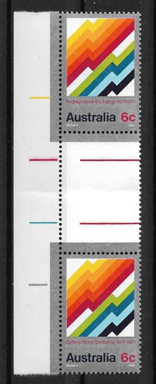 1971 Australia Sc497 Sidney Scott Exchange MNH gutter pair