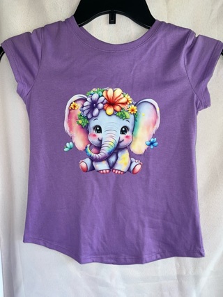 Kids Small (6-6X) Purple Elephant Graphic T Shirt 