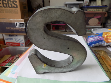 7 inch tall aluminum initial letter S with wallhanging , can stand alone