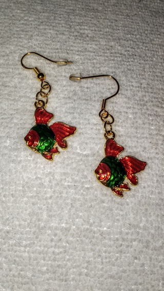 Fish earrings, gold over 925 ear wires