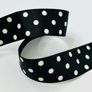 Black Grosgrain with White polka Dots 5/8" Wide Ribbon