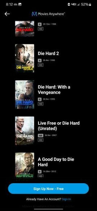 Die hard movie colelction Digital HD movie code MA/VUDU/iTunes