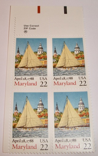 Scott #2342, Maryland, Pane of 4 Useable 22¢ US Postage Stamps