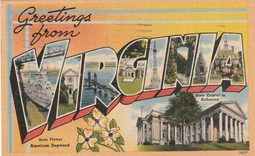 Vintage Used Postcard: 1952 Greetings from Virginia
