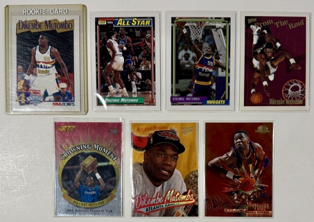 Dikembe Mutombo NBA Hoops #549 Rookie and More Lot of 7 HOFer Basketball Trading Cards