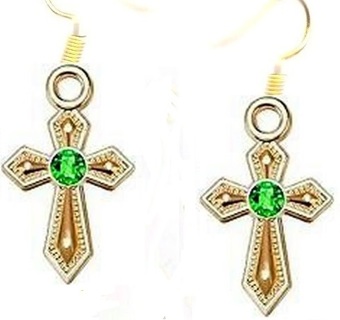 GP GREEN RHINESTONE CROSS EARRINGS (PLEASE READ DESCRIPTION) 