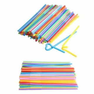 ❤ 100 Extra Long Disposable Colorful Bendable Straws ✝️