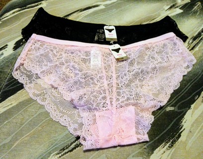 2 New Women's Sheer Panties - Black & Pink Medium 