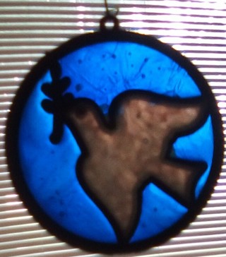 Stain glass peace dove , metal sides