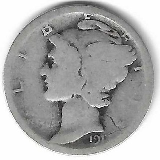 Antique 1917-D Mercury Dime 90% Silver U.S. 10 Cent Coin