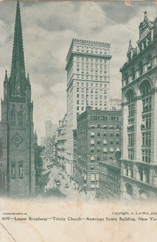 Vintage Unused Postcard: c: Lower Broadway, Trinity Church, NYC, NY