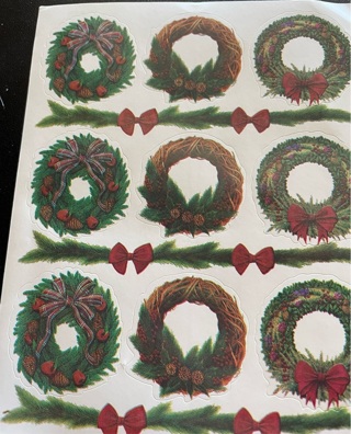 One Sheet of Christmas Wreath Stickers!! Free Shipping!!