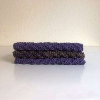 Set of 3 cotton knit washcloths - purple and green kitchen dishcloths GIN gets 2 sets