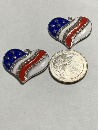 4TH OF JULY CHARMS~#2~HEARTS~SET OF 2~FREE SHIPPING!