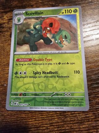 Pokemon Scovillain reverse holo rare card 025/197