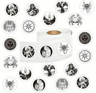 ↗️NEW⭕(10) 1" BLACK & WHITE GOTHIC STICKERS!!⭕(SET 2 of 3) REAPER SCORPION SUN