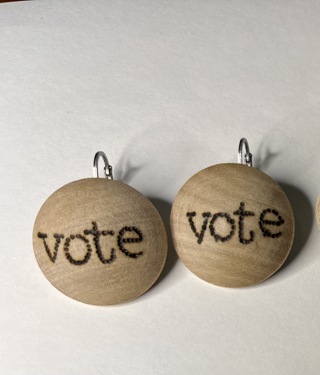 Handcrafted Pyrography VOTE Pierced Earrings