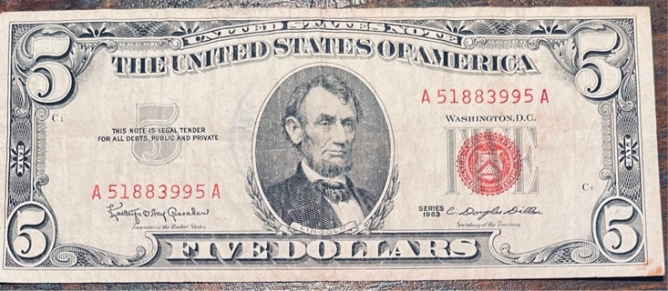 Vintage Series 1963 Red Seal 5 Dollar Note