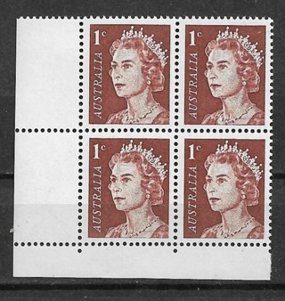 1966 Australia 394 1¢ Queen Elizabeth MNH block of 4