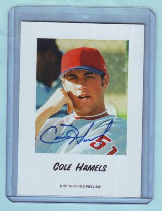 2003 Just Minors Just Rookies Cole Hamels 49/50 Preview Autograph Card Phillies