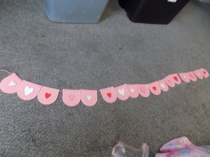 6 feet long felt pink heart shaped party garland with red, white, pink hearts attached
