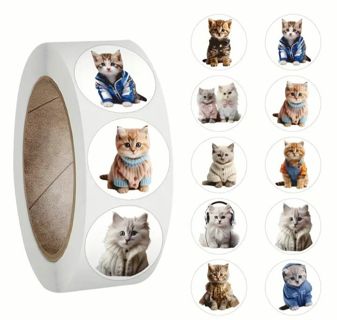 ➡️NEW⭕(10) 1" ADORABLE KITTENS WEARING SWEATERS STICKERS!! CAT (SET 1 of 2)