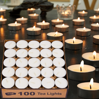 [NEW] Tea Lights Candles 100 Pack [Burn Clean] Unscented White Tealight Candles Small Mini Bulk