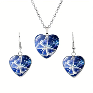 Beautiful Blue Heart Shaped Butterfly Necklace And Earring Set BNIP