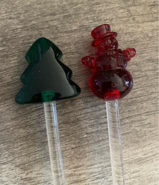 Lot Of 2 Christmas Themed Plastic Drink Stirrers Preowned 