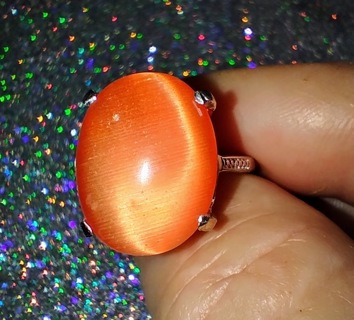 RING STERLING SILVER WITH NATURAL ORANGE CATSEYE SIZE 9 JUST FANTASTIC TAKE A LOOK STEAL OF A DEAL!