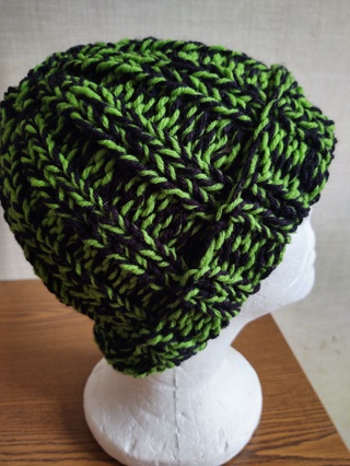 Hand Knit Green and Black Hat