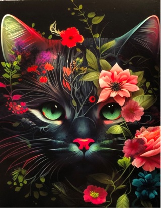 Cat with flowers - 4 x 3” MAGNET - GIN ONLY