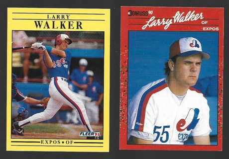 Larry Walker 2 different Cards - 1990 Donruss RC & 1991 Fleer - Montreal Expos