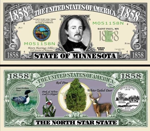 Free: Classic Minnesota State Million Dollar Bill Play/Funny/Novelty Money "North Star State"