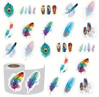 ➡️⭕(10) 1" COLORFUL FEATHER STICKERS!!