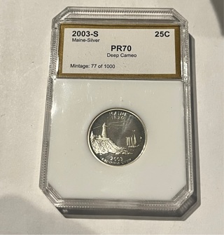 2003 S  Maine Proof Silver Quarter  PR70