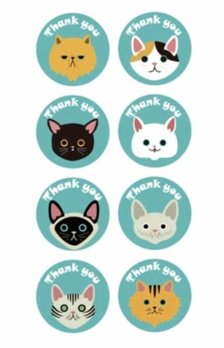 ➡️⭕NEW⭕(8) 1" CAT FACE THANK YOU STICKERS!!⭕