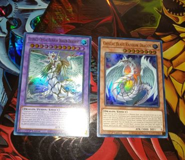 2 Ultra Rare Holo Yugioh Cards Crystal Beast Rainbow Dragon and Ultimate Crystal RD Overdrive