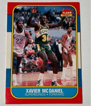 1986 Fleer #72 of 132 Xavier McDaniel Seattle Supersonics RC Rookie Card