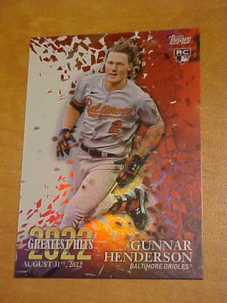 2023 Gunnar Henderson Topps 2022 Greatest Hits Baseball Card, #22GH-13, Baltimore Orioles