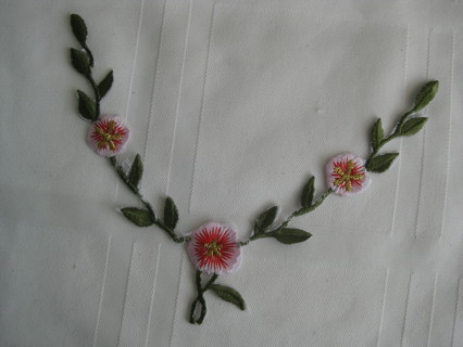V shape iron on applique, branches and flowers, 5" each side. new out of package